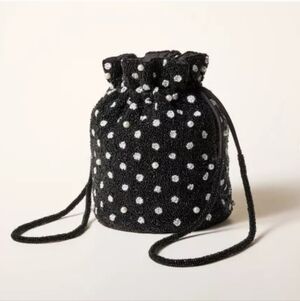 Kate Spade New York x Beaded Polka Dot Drawstring Bucket Bag Black & White